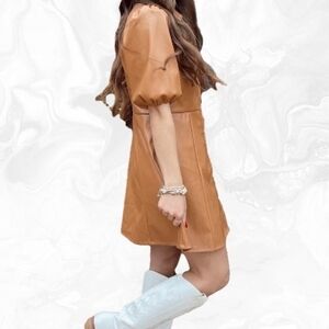 Maison Tara Luggage Faux Leather Jacket Dress With Belt